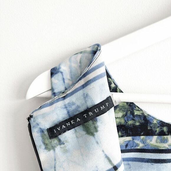 Ivanka Trump Womens Abstract Sleeveless Sheath Dress Blue Black 8 - Picture 5 of 7